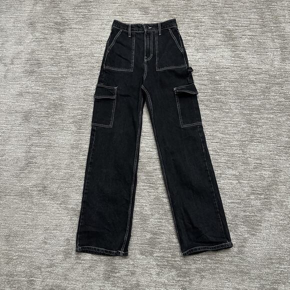 Social Tourist Jeans Womens 24 Black Carpenter Cargo Contrast Stitching Y2K - Picture 1 of 14